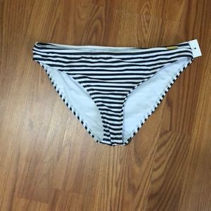 Navy and white striped bathing suit bottoms.